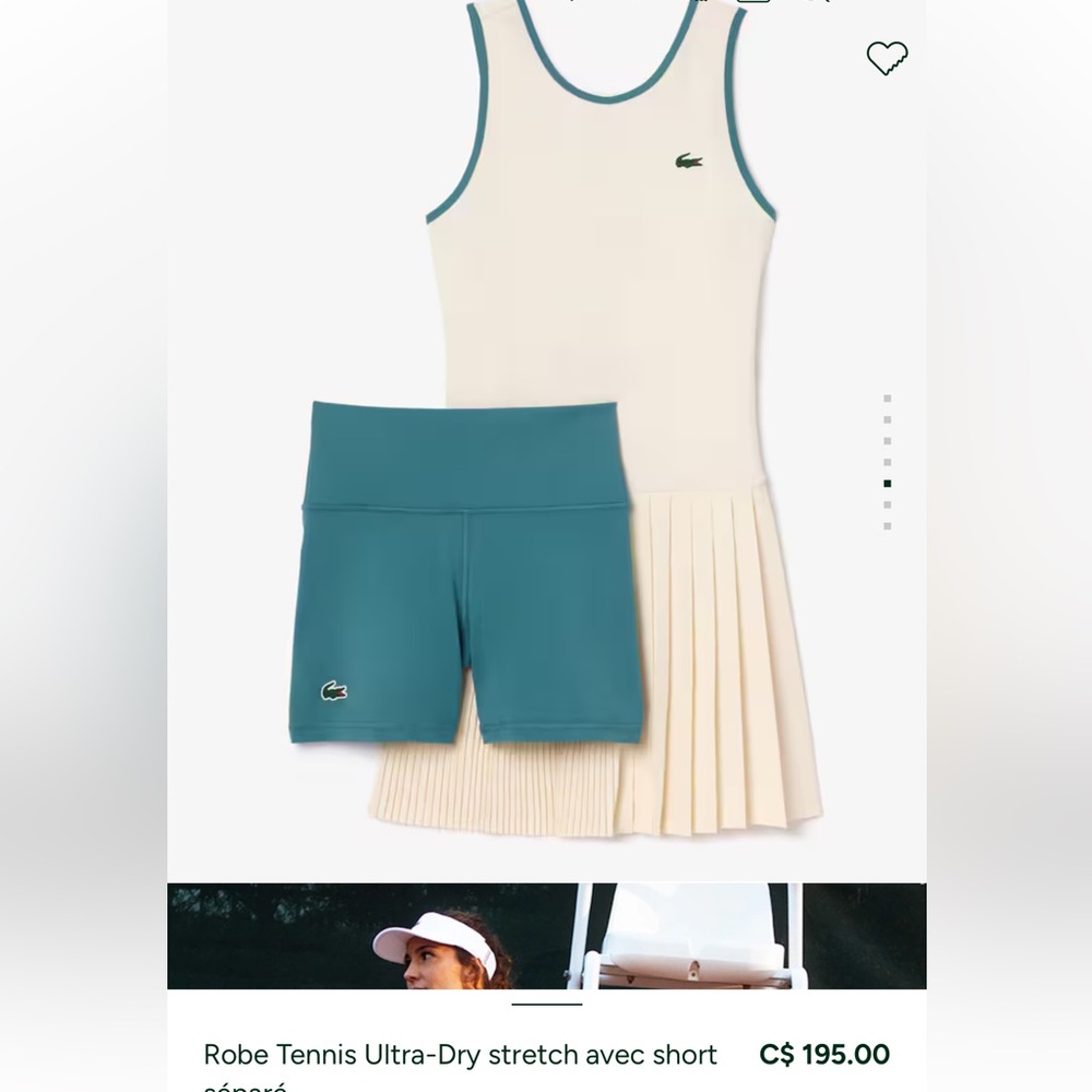 Lacoste ultradry matiching tennis dress set with Athletic Shorts cream and blue